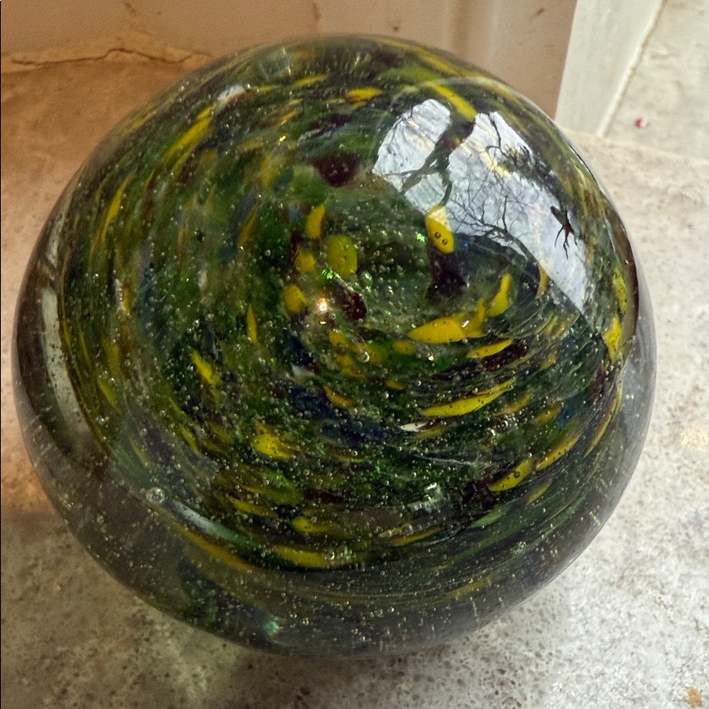 Vintage 2.5” Hand-Blown Art Glass Paperweight Vortex Swirl Sphere